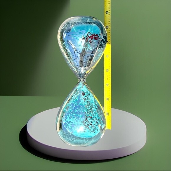 VINTAGE HOUR GLASS BLUE SAND- UNIQUE SILVER ETCHING DETAIL Caribbean Ocean Blue - Picture 8 of 9